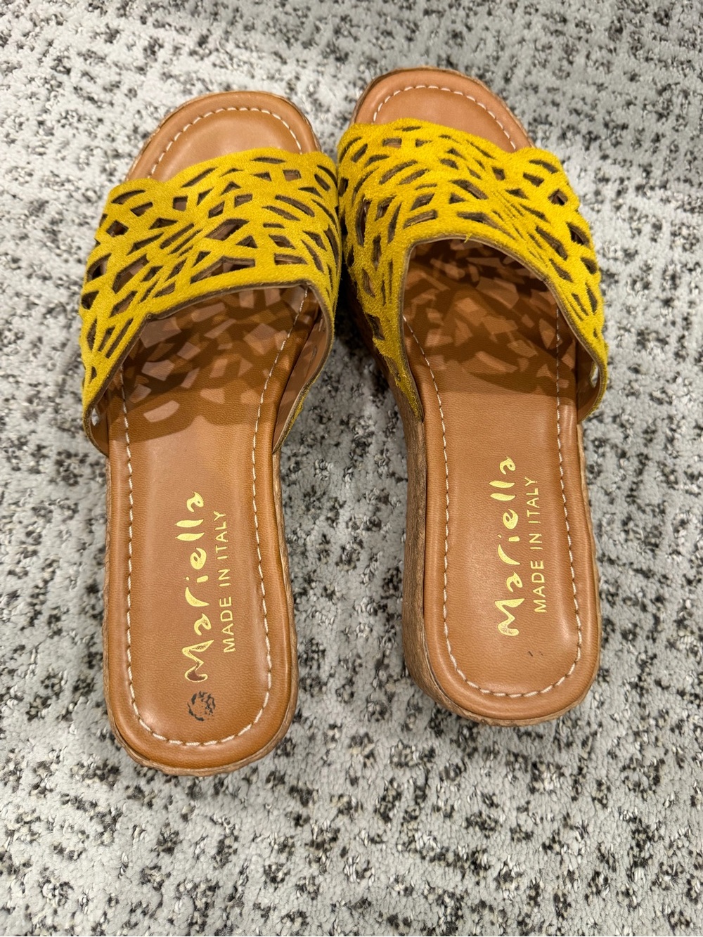 Yellow Suede Laser-Cut Slide Mules